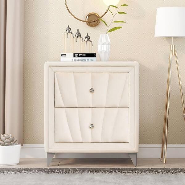 Velvet Upholstered 2 Drawers Wooden Night Stand - Bed & Mattress Zone